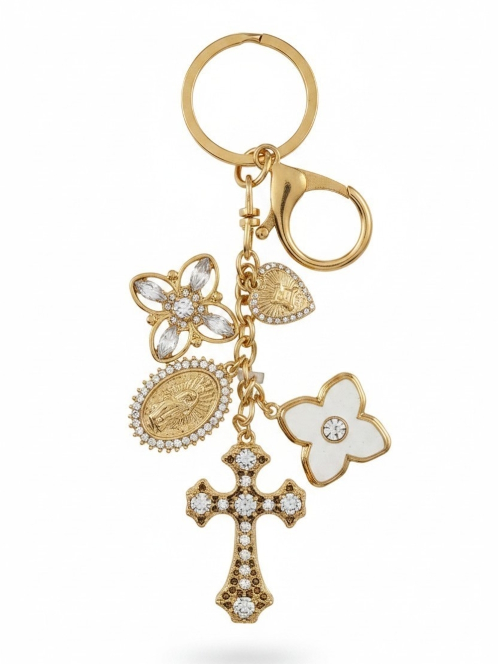 💛▪️Persimmon ▪️Gold Tone Multi-Charm Key & Card Holder Charm - Gold and White